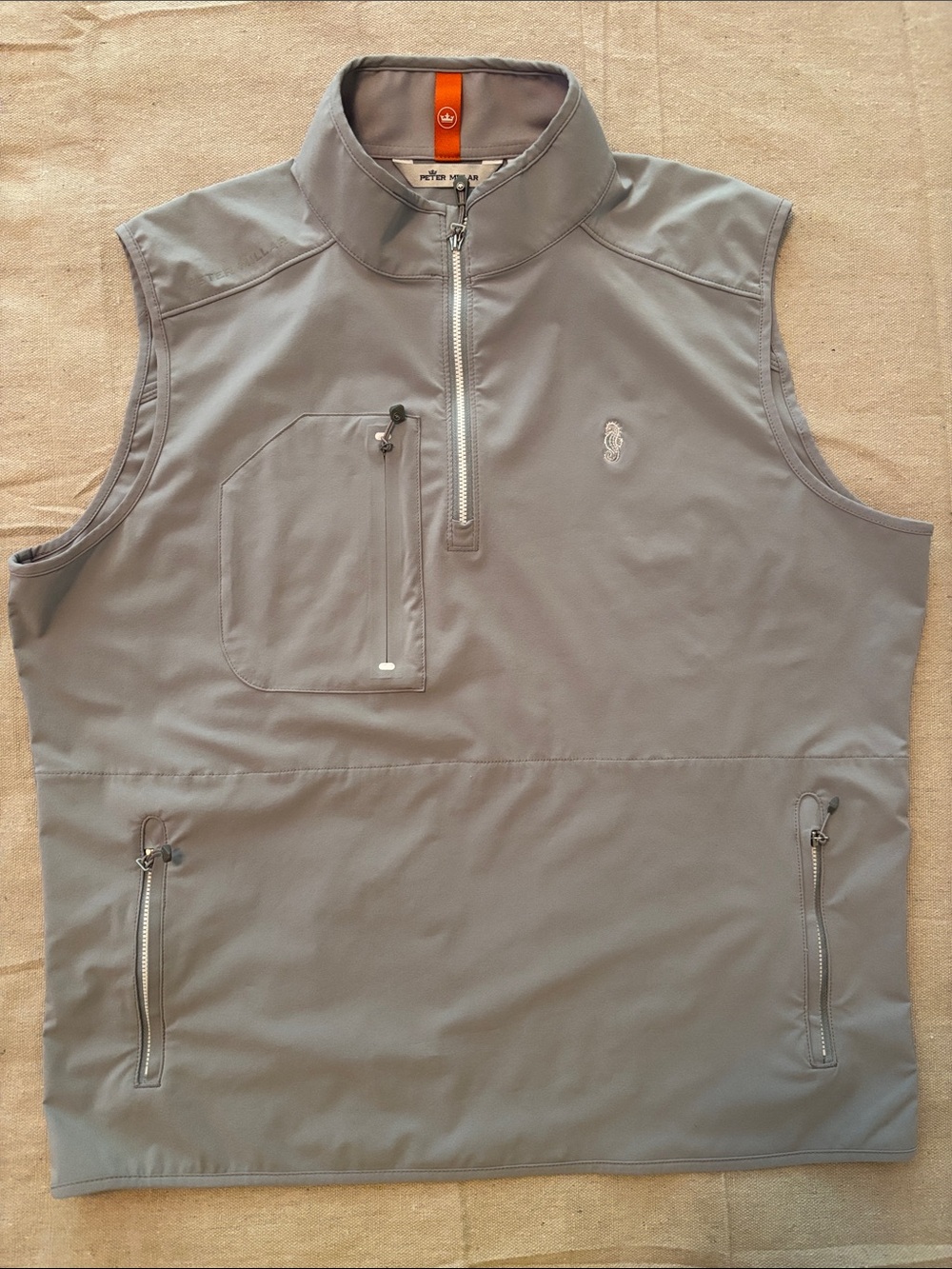 Peter Millar Gray Quarter-Zip Performance Vest with Chest Pocket L